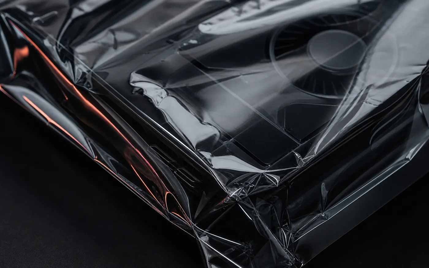 Anti-static bag texture over protected GPU hardware